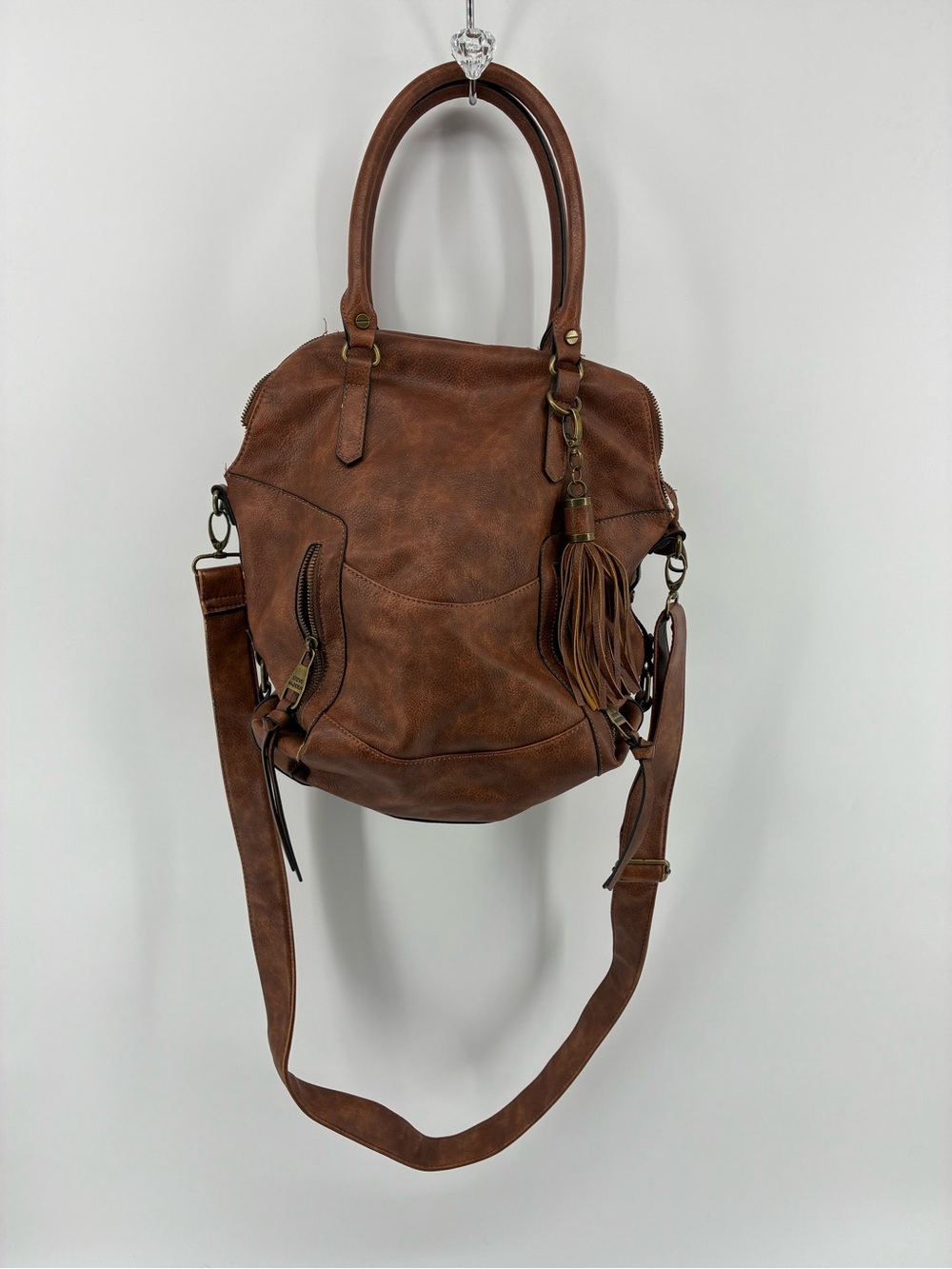 Steve Madden Classic Brown Leather Tote with Tassel Accent